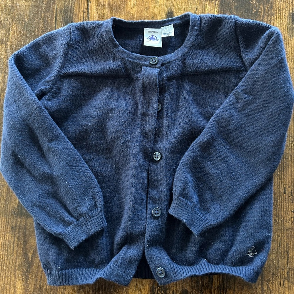 Navy Petit Bateau cardigan, size 24m